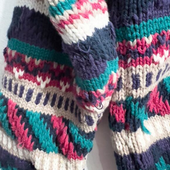 Vintage Eddie Bauer Cardigan Small Sweater Cotton Cottage Green Pink Pattern - Picture 4 of 11